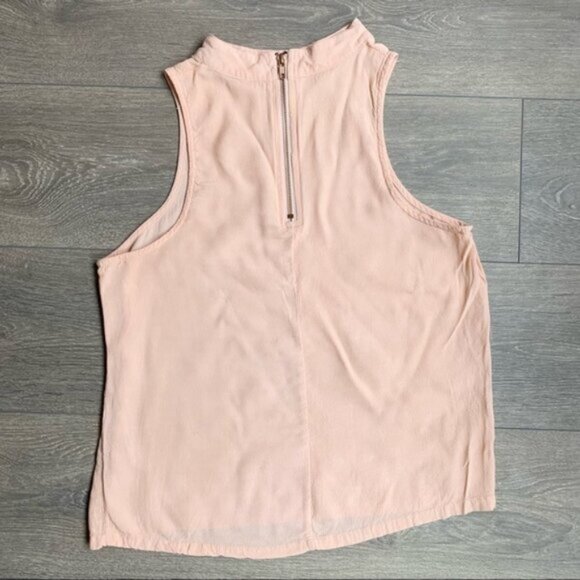Mink Pink Tank Top Blouse Cropped Mock Neck Crepe Half Zip Pink Size Medium - Picture 10 of 14